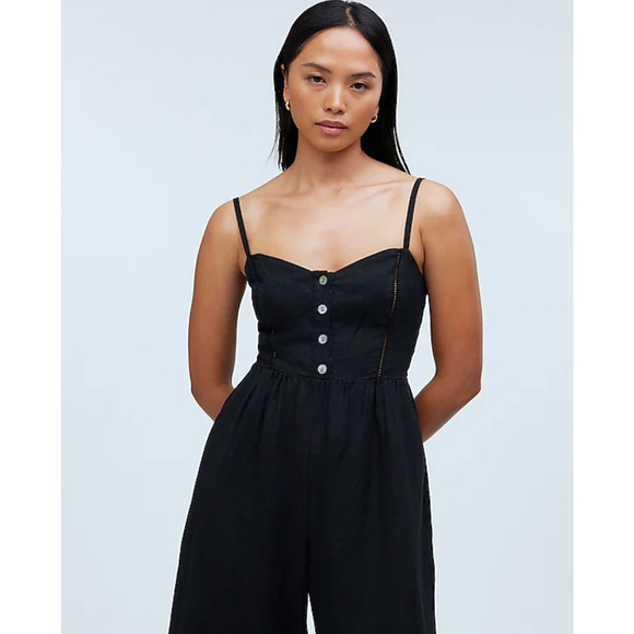 Madewell Sleeveless Wide Leg Jumpsuit 100% Linen Black Pockets Flowy US 12 NWT - Picture 5 of 15